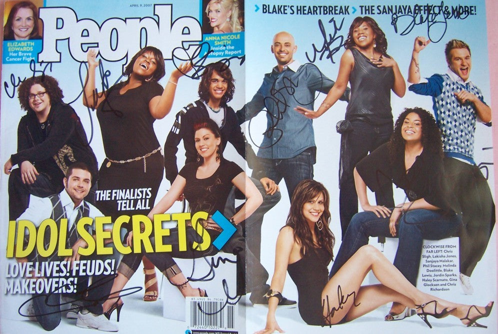 2007 American Idol ALL 10 FINALISTS autographed People magazine cover (Jordin Sparks Melinda Doolittle Sanjaya Malakar)