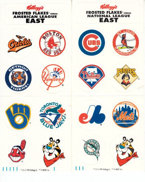 Kellogg's Frosted Flakes AL East & NL East 1990s logo sticker set