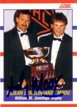 Andy Moog autographed Jennings Trophy 1990-91 Score hockey card