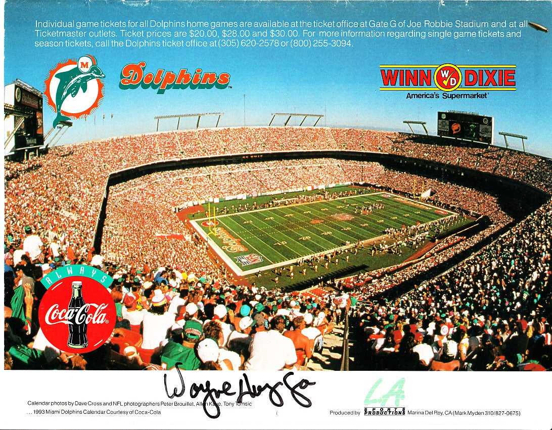 Wayne Huizenga autographed Miami Dolphins 1993 1994 calendar back cover