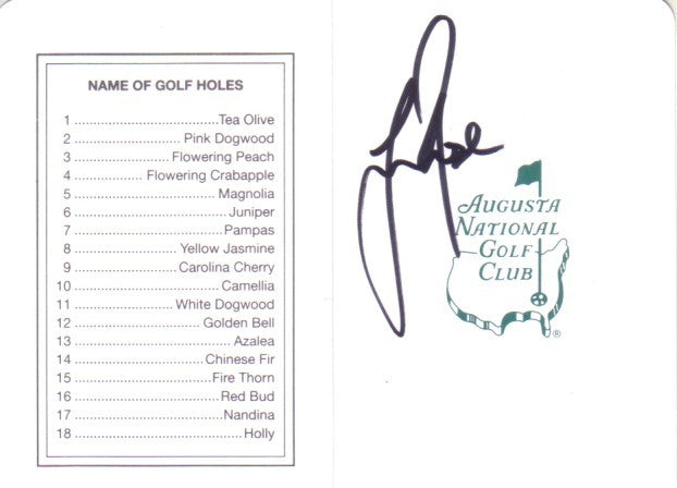 Justin Rose autographed Augusta National Masters scorecard