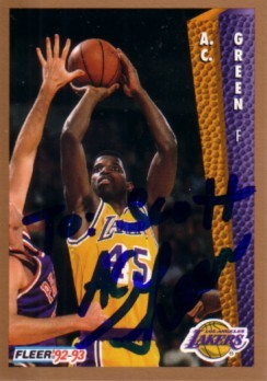 A.C. Green autographed Los Angeles Lakers 1992-93 Fleer card (To Scott)