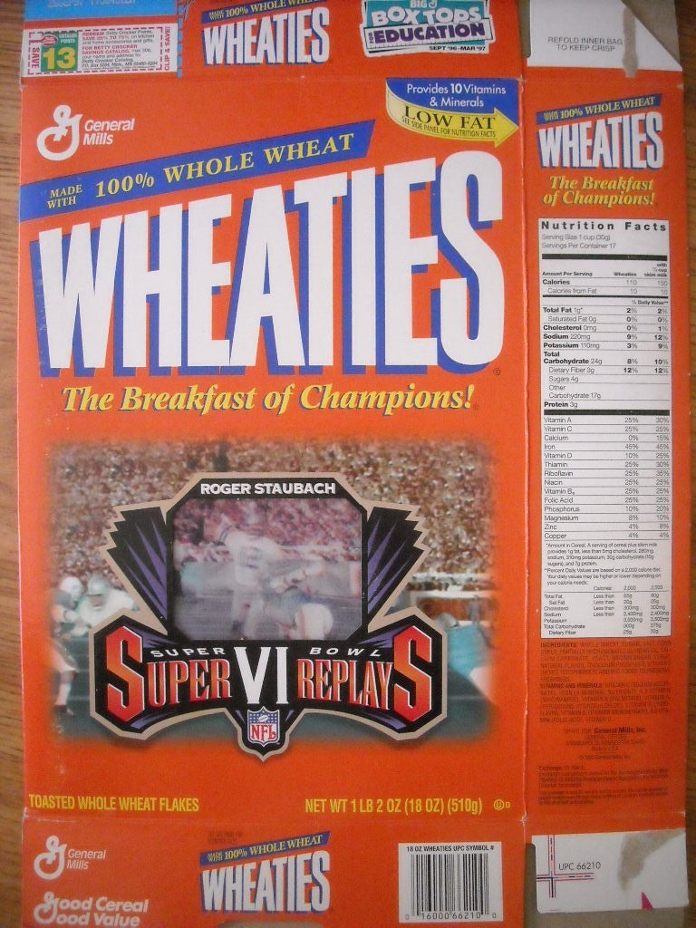 Roger Staubach Dallas Cowboys 1997 Super Bowl Replays Wheaties cereal box