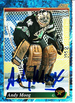 Andy Moog autographed Dallas Stars 1993-94 Score hockey card