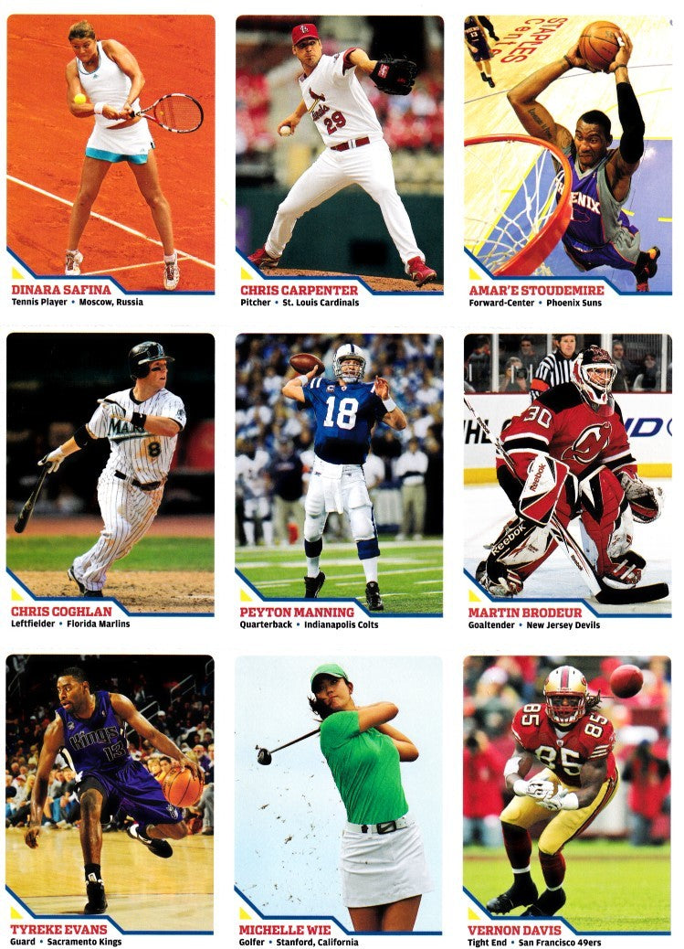 Peyton Manning Martin Brodeur Michelle Wie 2010 Sports Illustrated for Kids 9 card sheet