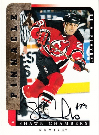 Shawn Chambers certified autograph New Jersey Devils 1996-97 Pinnacle Be A Player card