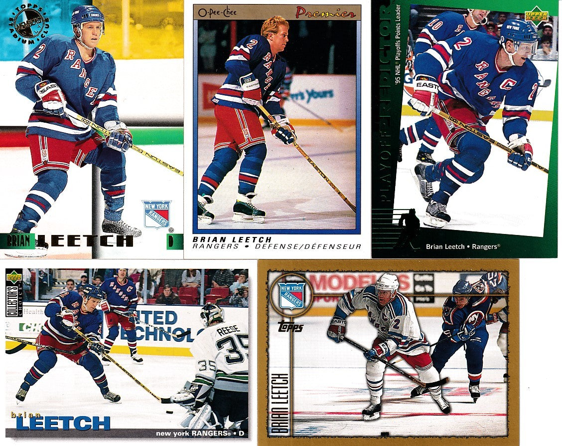 5 Brian Leetch New York Rangers cards 1994-95 Upper Deck Playoff Predictor 1995 Stadium Club Members Only