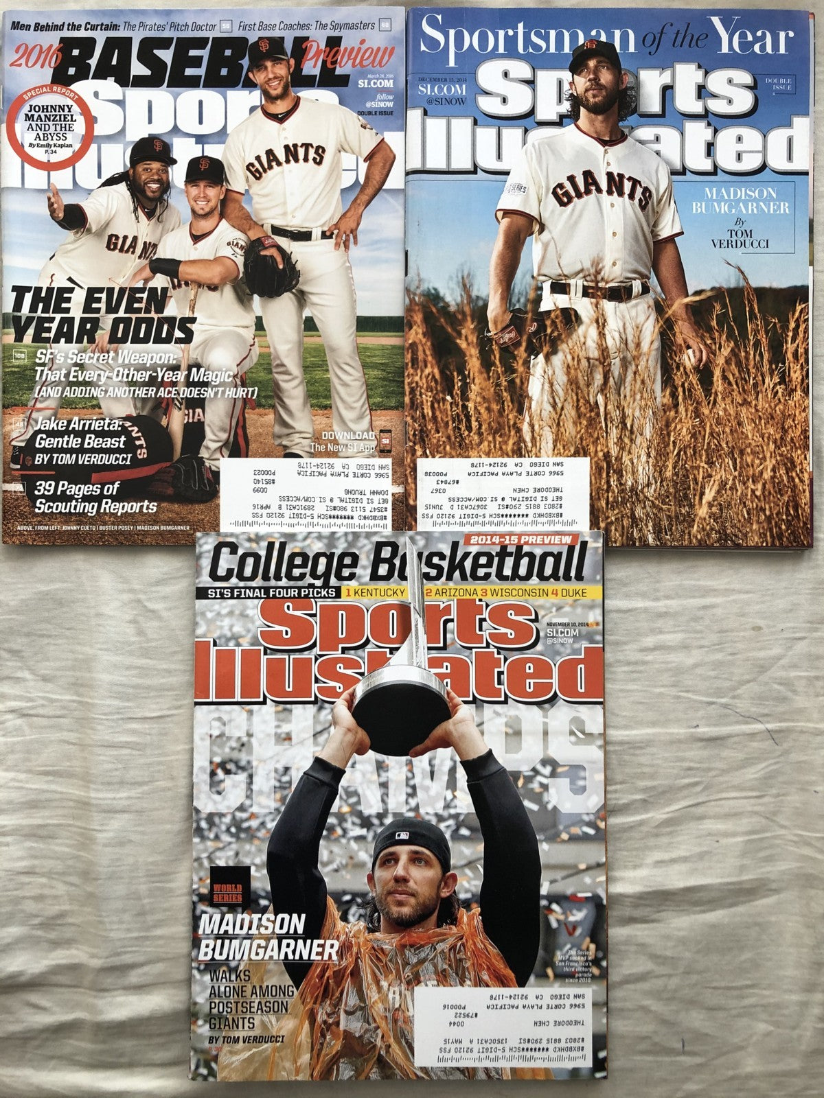 Madison Bumgarner San Francisco Giants lot of 3 Sports Illustrated issues