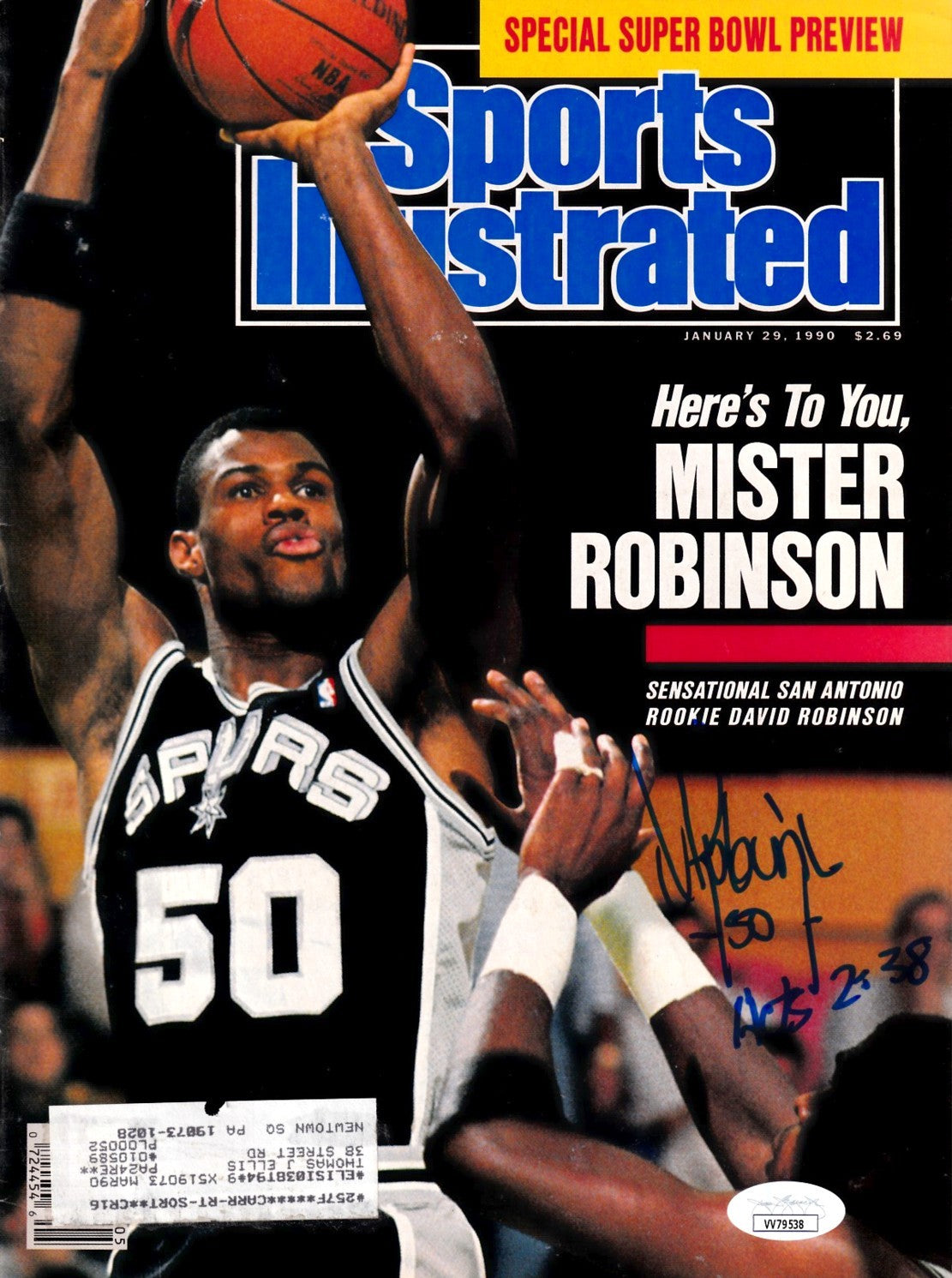 David Robinson autographed San Antonio Spurs 1990 Sports Illustrated magazine JSA