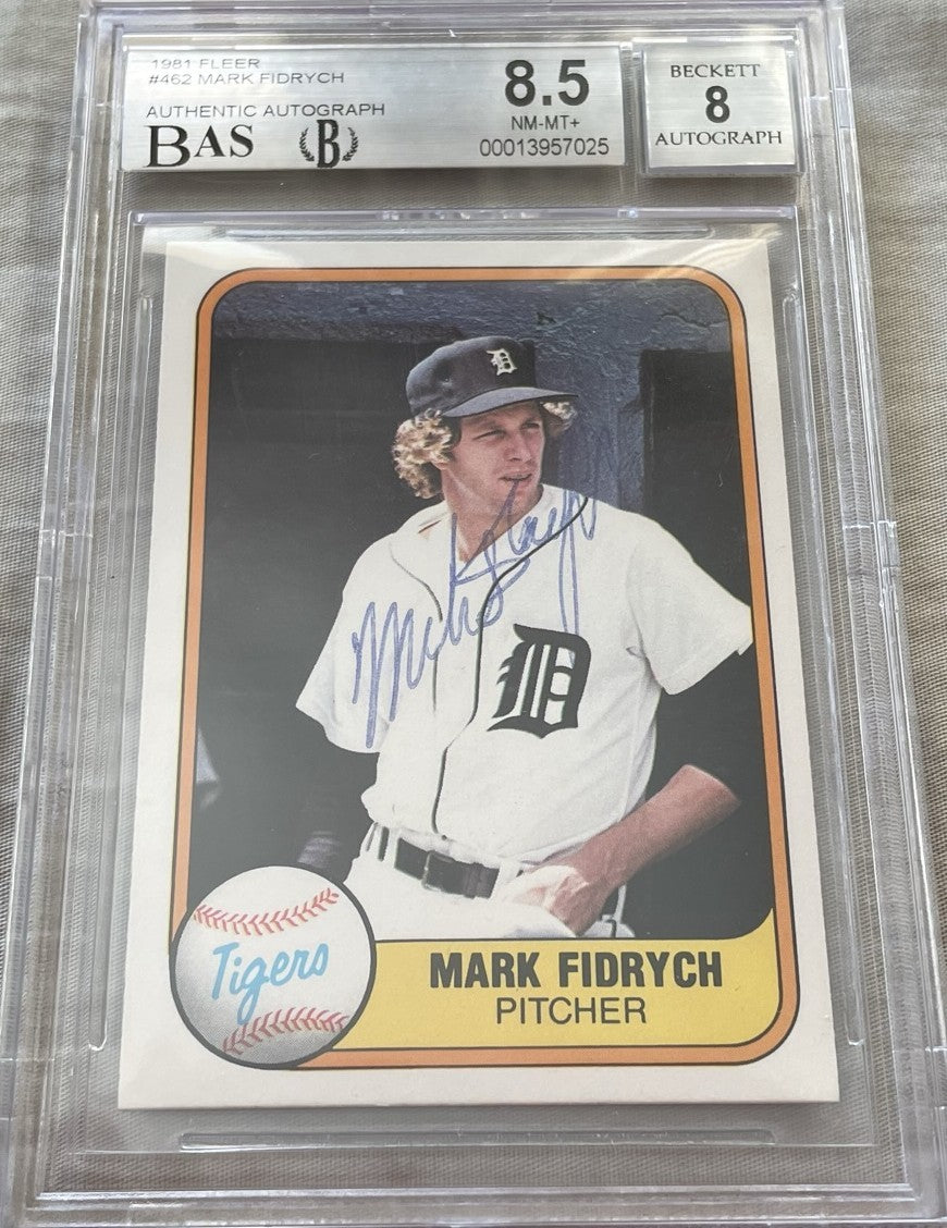 Mark Fidrych autographed Detroit Tigers 1981 Fleer card BGS graded 8.5 BAS 8