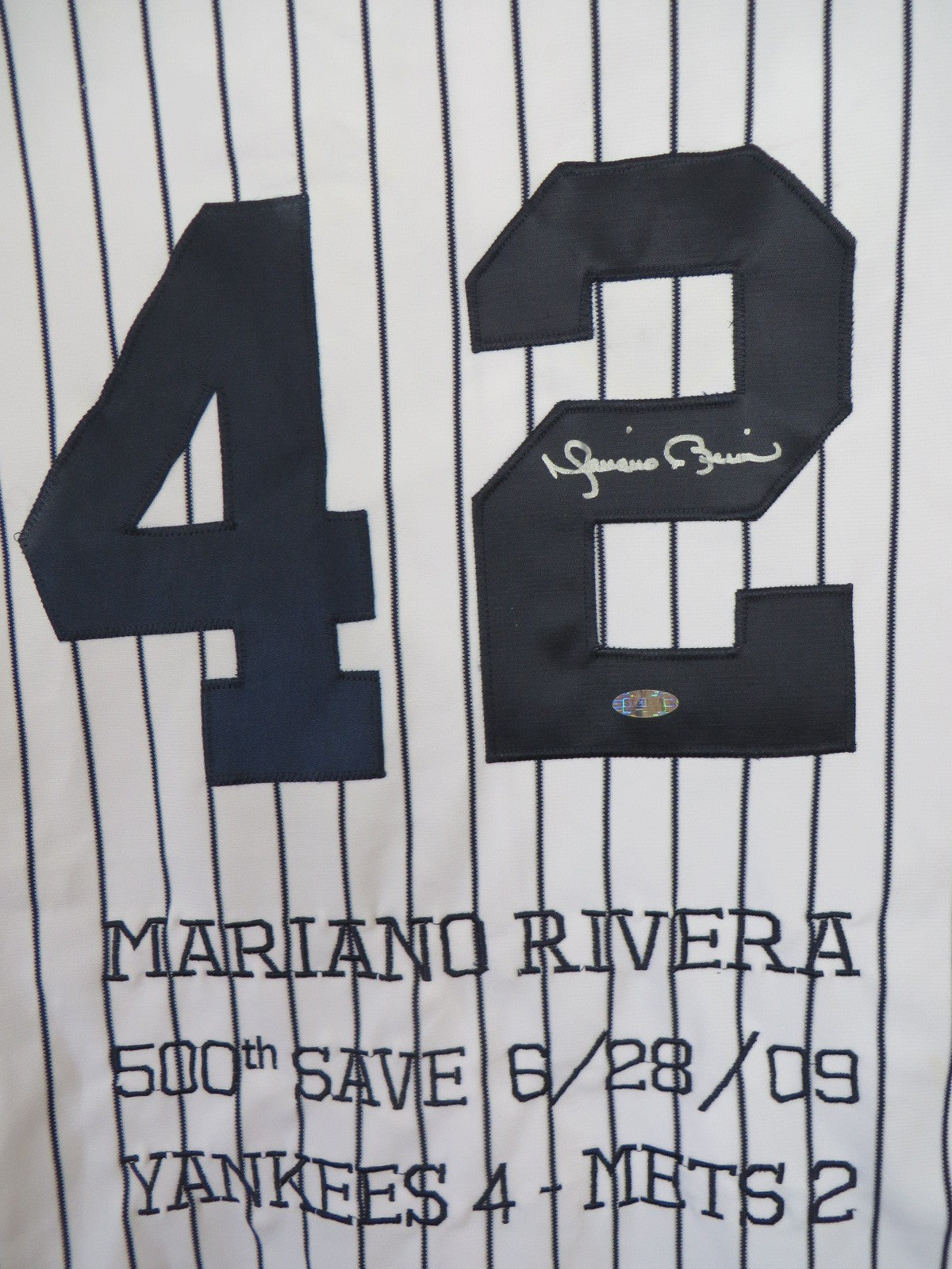 Mariano Rivera autographed 2009 New York Yankees authentic game model 500th Save jersey (Steiner)