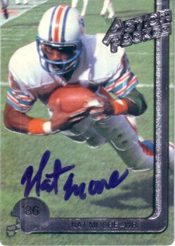 Nat Moore autographed Miami Dolphins 1991 Action Packed card