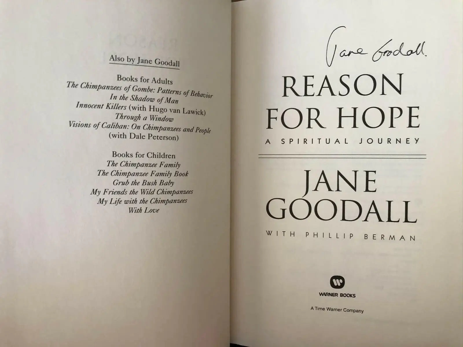 Jane Goodall autographed Reason for Hope hardcover book