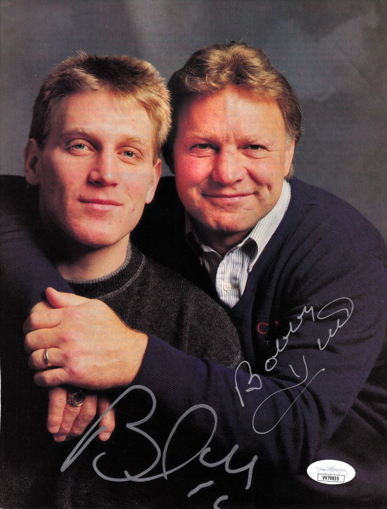 Bobby Hull and Brett Hull autographed full page magazine photo JSA