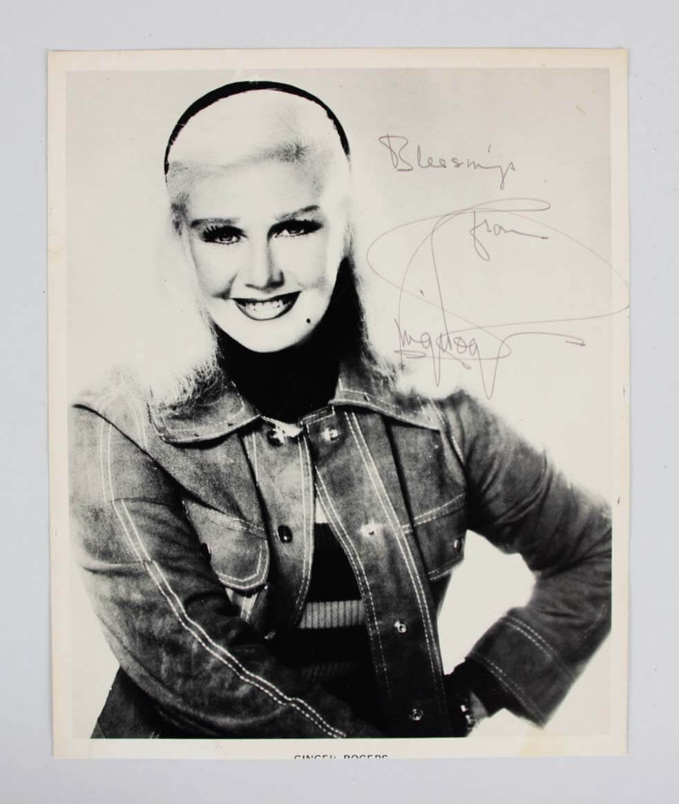 Ginger Rogers autographed 8x10 black and white photo inscribed Blessings with JSA Auction LOA (faded)