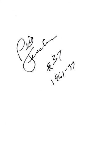 Pat Fischer autographed index card inscribed #37 1961-77