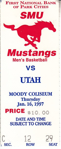 1997 Utah Utes at SMU college basketball ticket stub (Keith Van Horn)