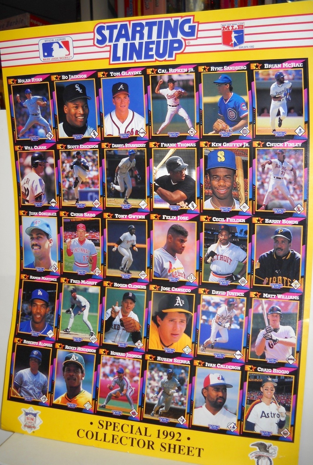 1992 Kenner Starting Lineup Baseball Card poster size uncut collector sheet