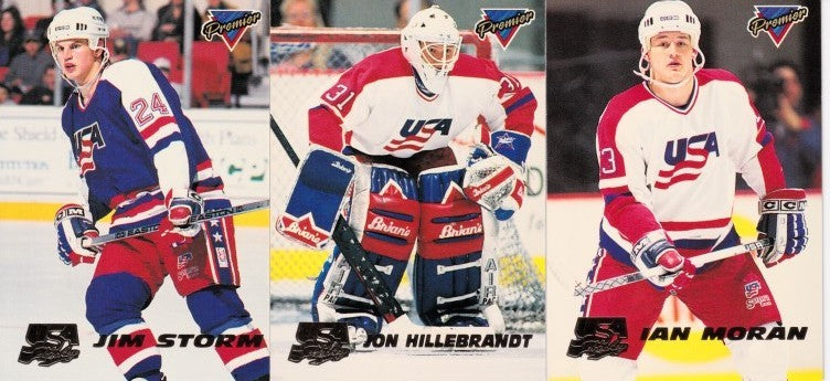 1993-94 Topps Premier Hockey Team USA lot of 3 insert cards (Ian Moran Jon Hillebrandt Jim Storm)