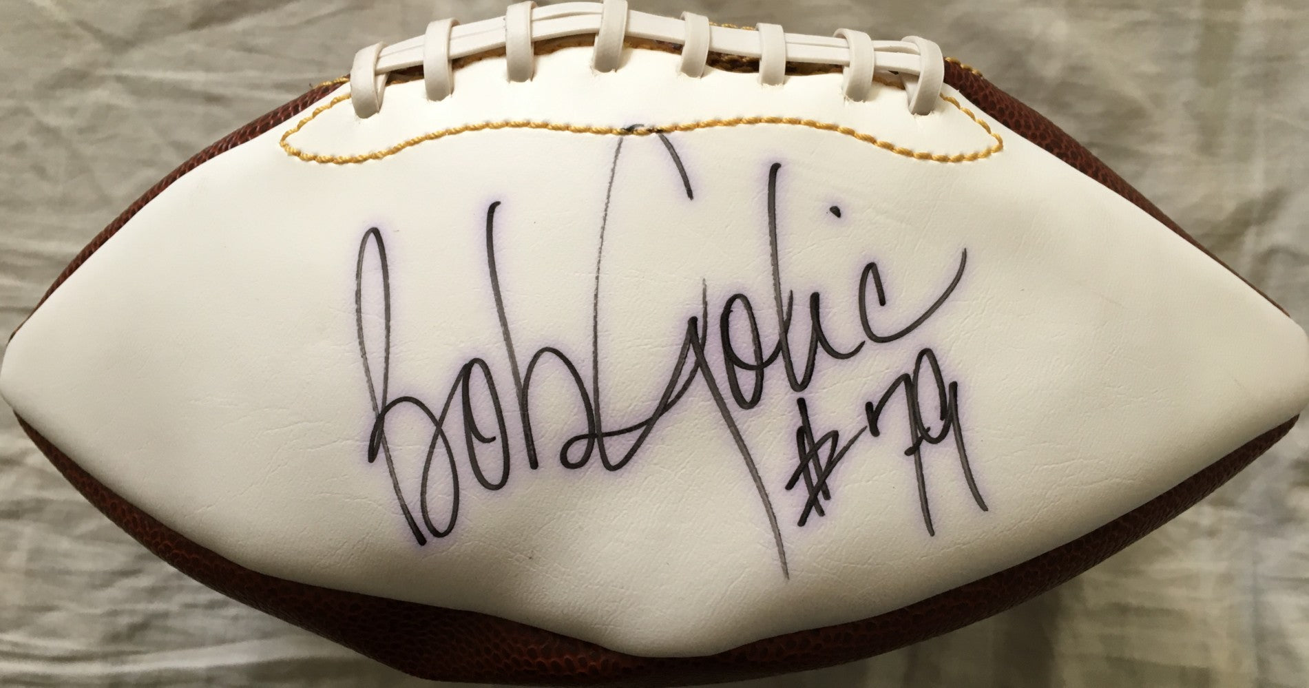 Bob Golic autographed full size white panel football