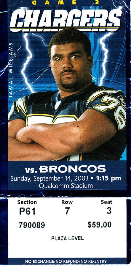 2003 Denver Broncos at San Diego Chargers ticket stub