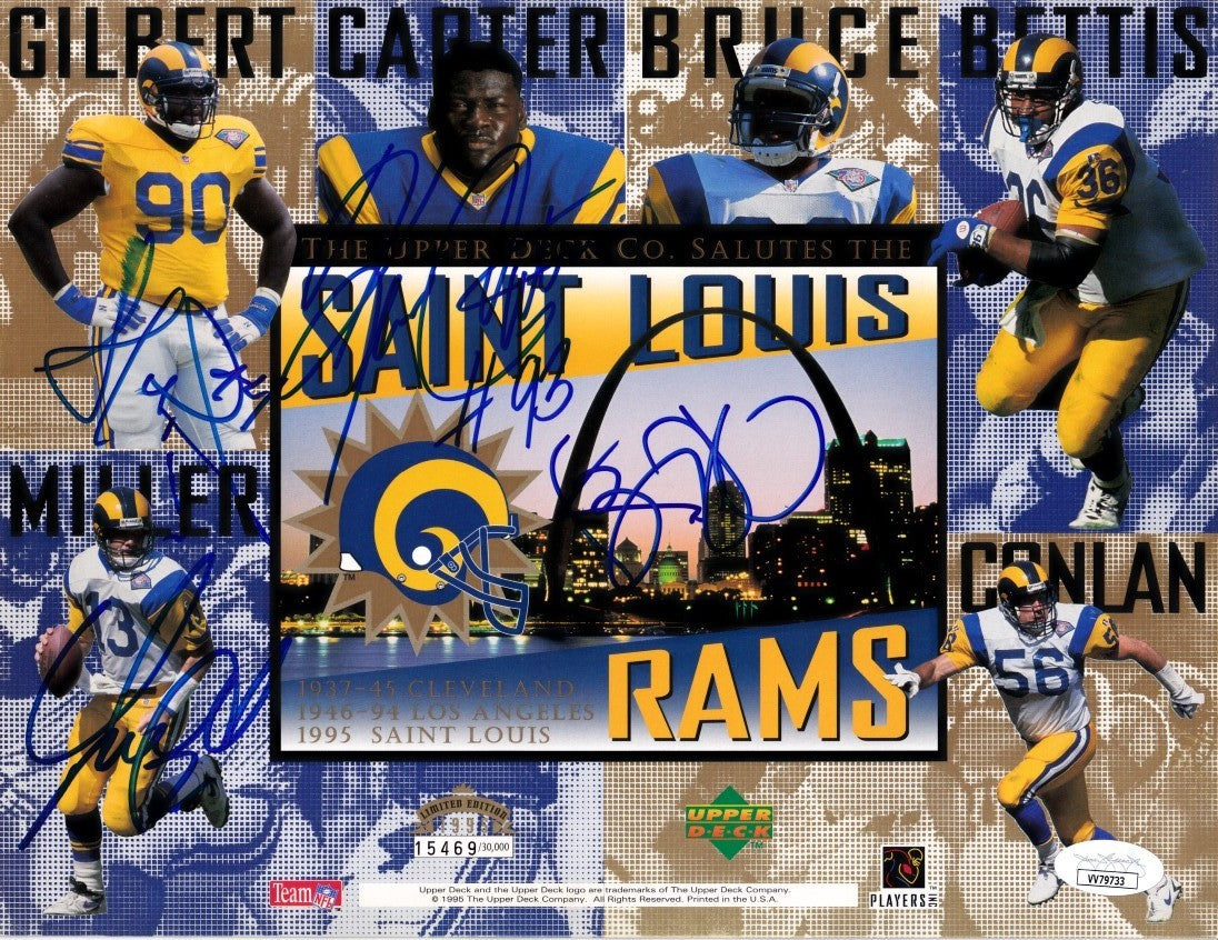 1995 St. Louis Rams autographed Upper Deck card sheet Jerome Bettis Kevin Carter Sean Gilbert Chris Miller JSA