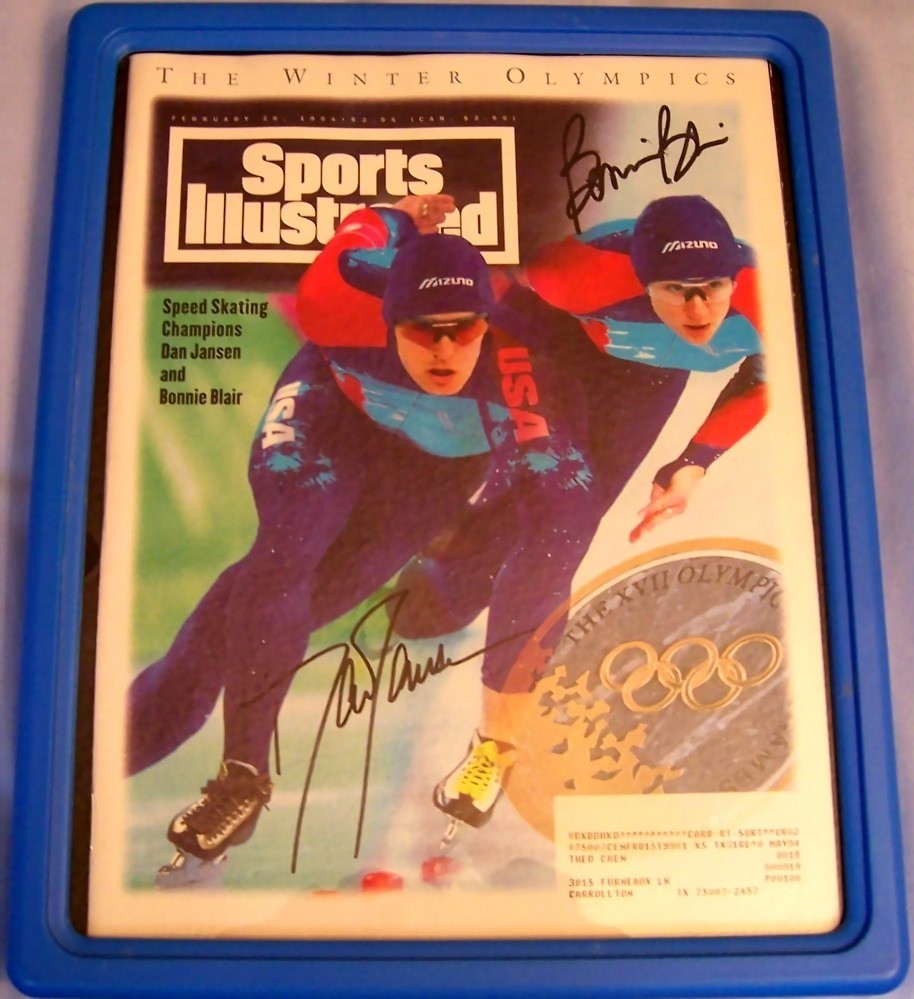 Bonnie Blair and Dan Jansen autographed speed skating 1994 Sports Illustrated magazine framed